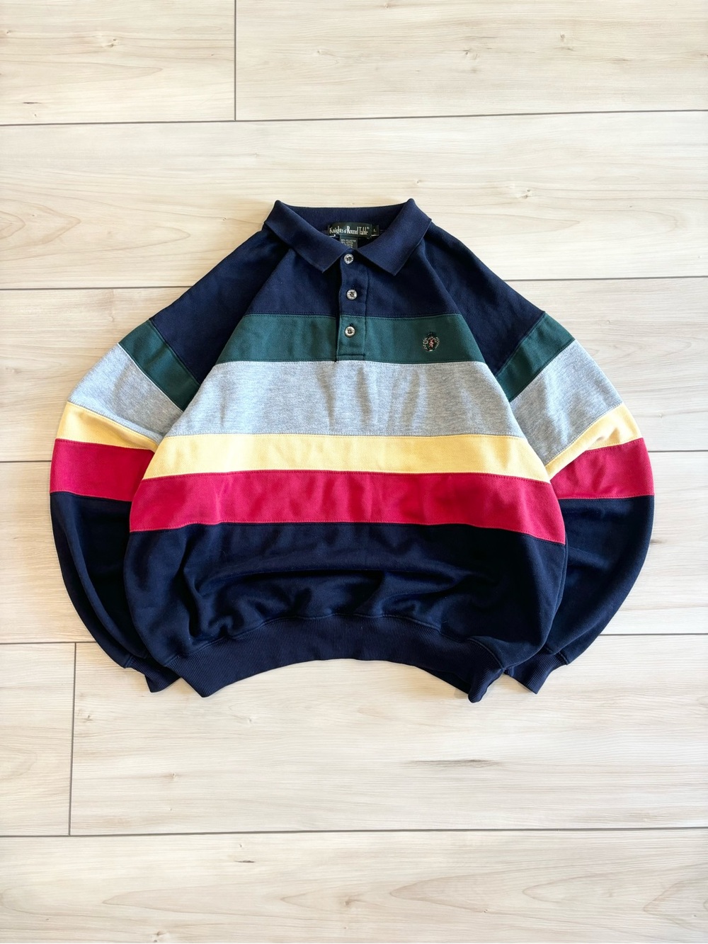 Knights of Round Table Vintage 90s Men's Navy Long Sleeve Rugby polo shirt